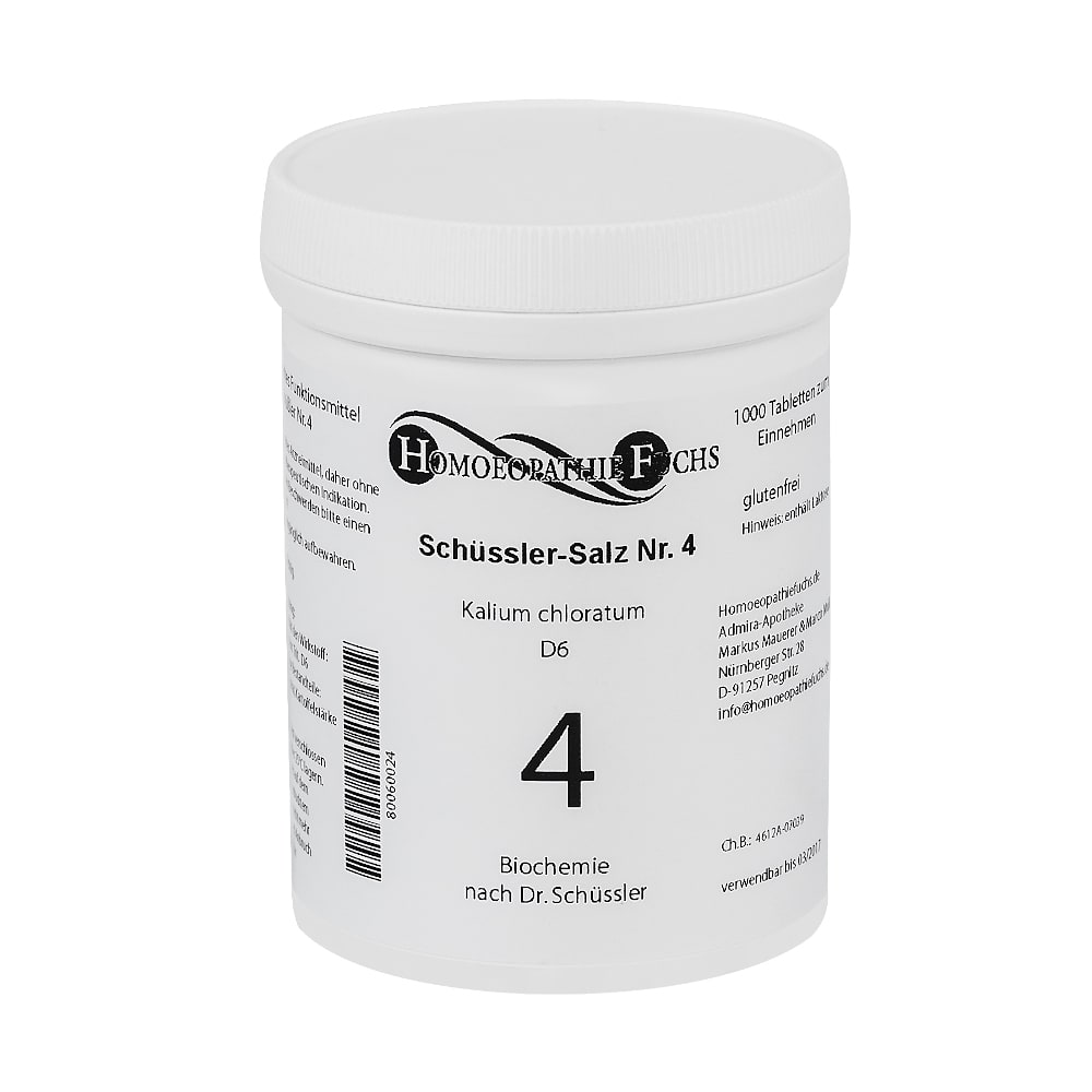 HOMOEOPATHIEFUCHS Schüssler-Salz Nummer 4 Kalium chloratum D6 Biochemie 1000 St Tabletten