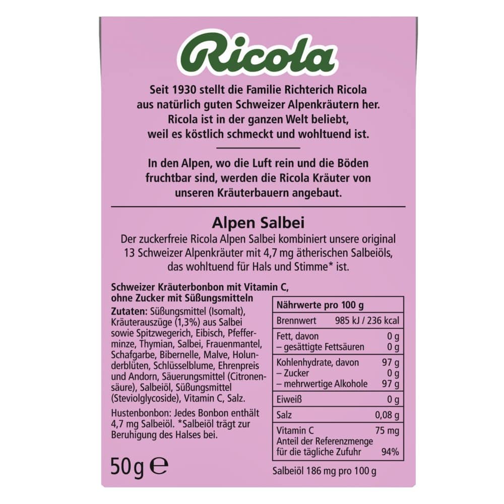 Ricola Alpen Salbei Schweizer Kräuterbonbon zuckerfrei 50 g Bonbons