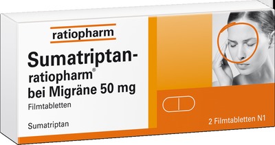 Sumatriptan ratiopharm bei Migräne 50 mg 2 St Filmtabletten