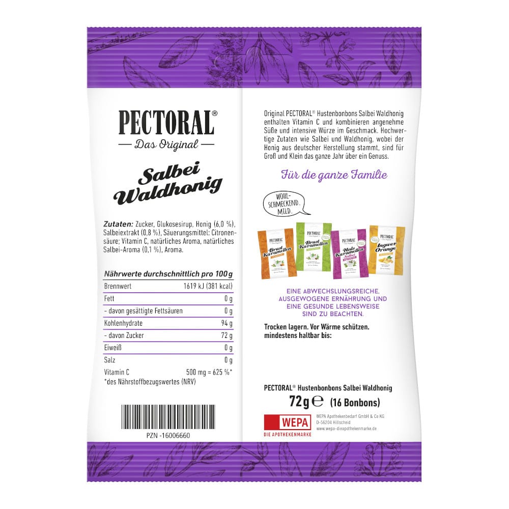 PECTORAL Salbei Waldhonig Bonbons 72 g Bonbons