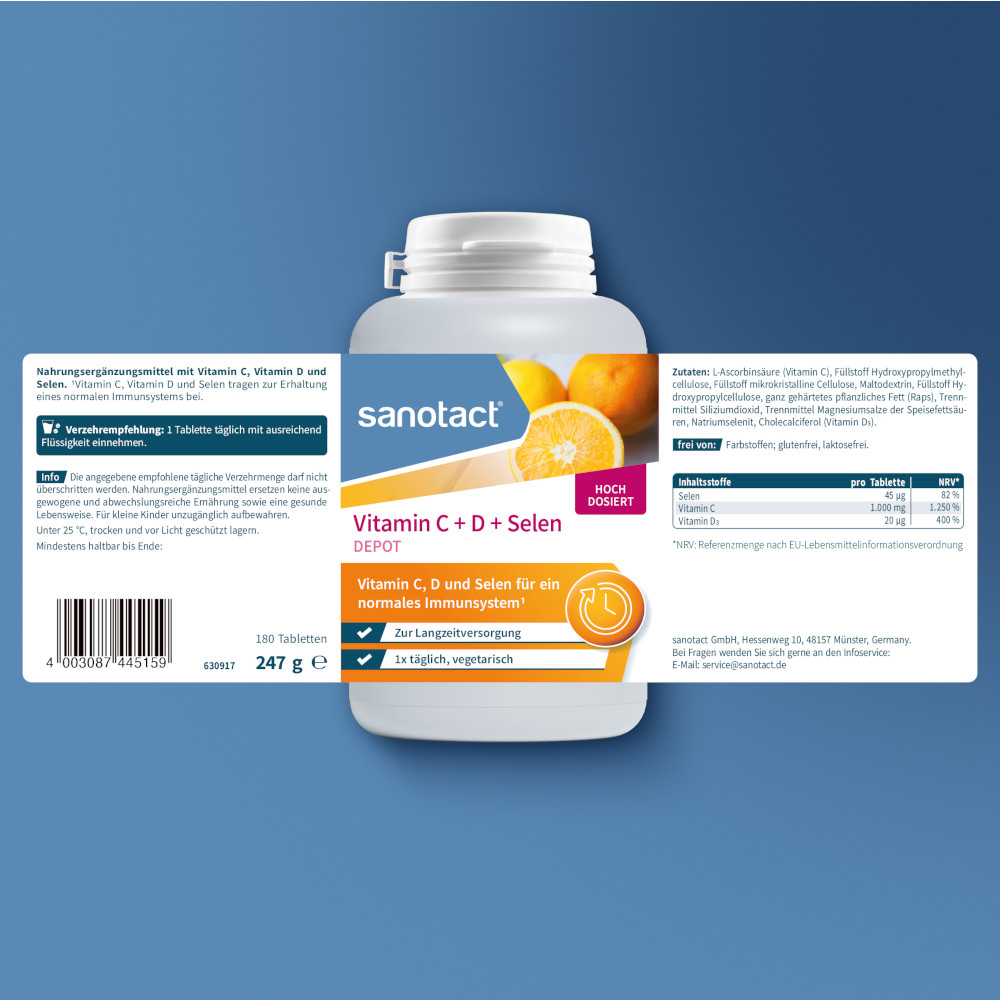 sanotact Vitamin C + D + Selen DEPOT 180 St Tabletten