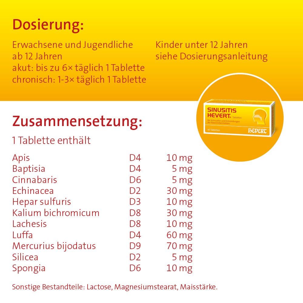 SINUSITIS HEVERT- Bei Schnupfen und Entzündungen der Nasennebenhöhlen 100 St Tabletten