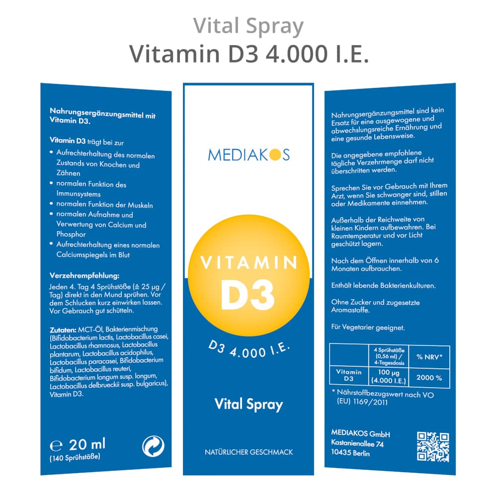 MEDIAKOS Vitamin D3 4.000 I.E. Vital Spray 20 ml Spray