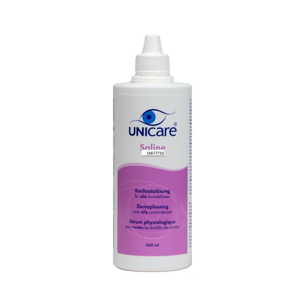 UNIcare Saline Kochsalzlösung für alle Kontaktlinsen 360 ml Lösung