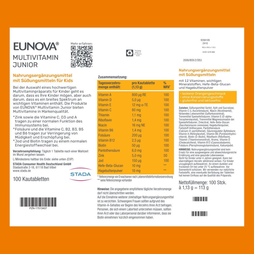 EUNOVA Junior MULTIVITAMINE FÜR KIDS 100 St Kautabletten