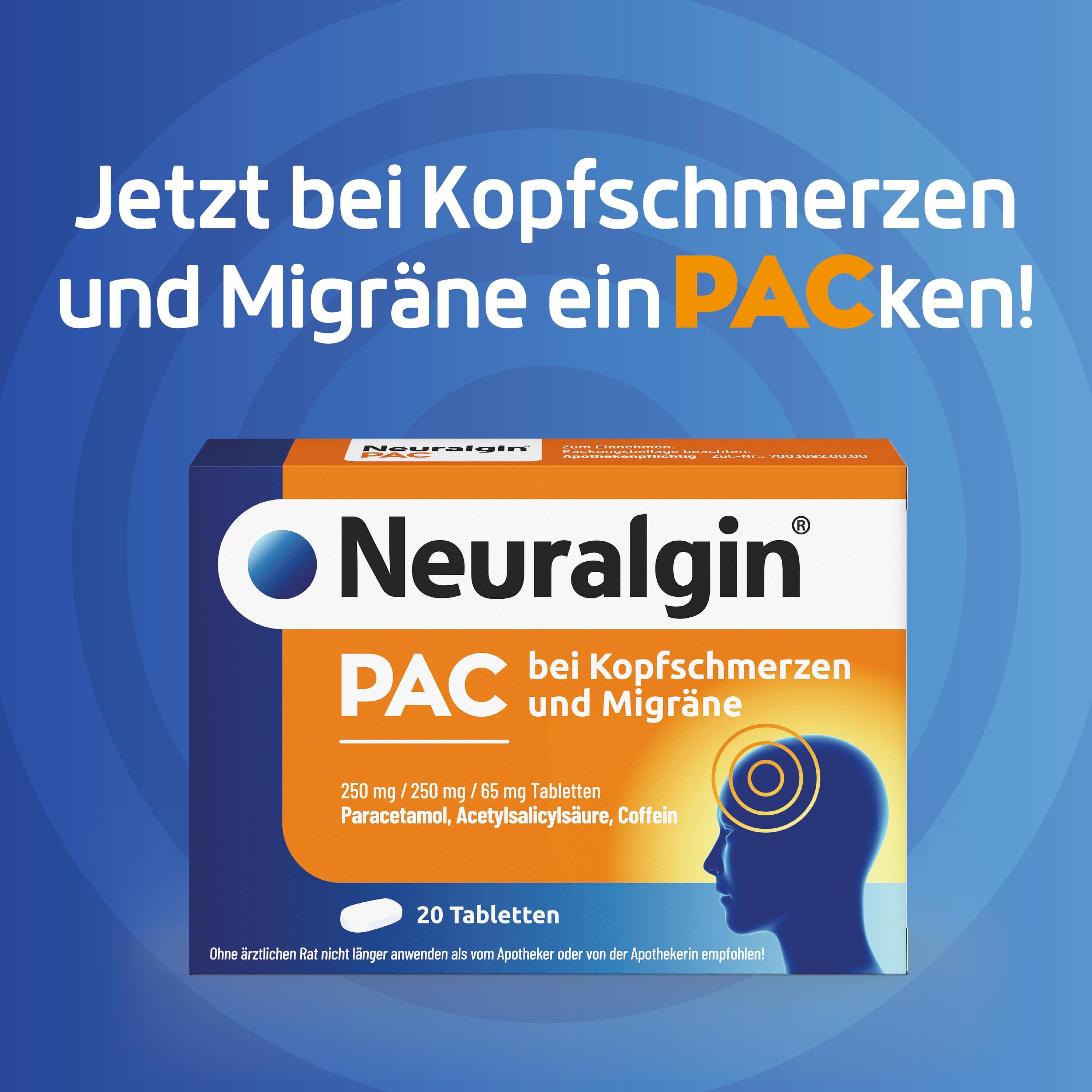 Neuralgin PAC bei Kopfschmerzen und Migräne  20 St Tabletten