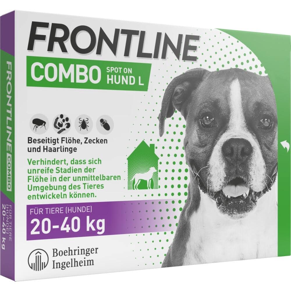 FRONTLINE COMBO gegen Zecken, Flöhe (Flöhe, Eier, Larven, Puppen) für Hunde L (20-40 Kg) 3 St Lösung