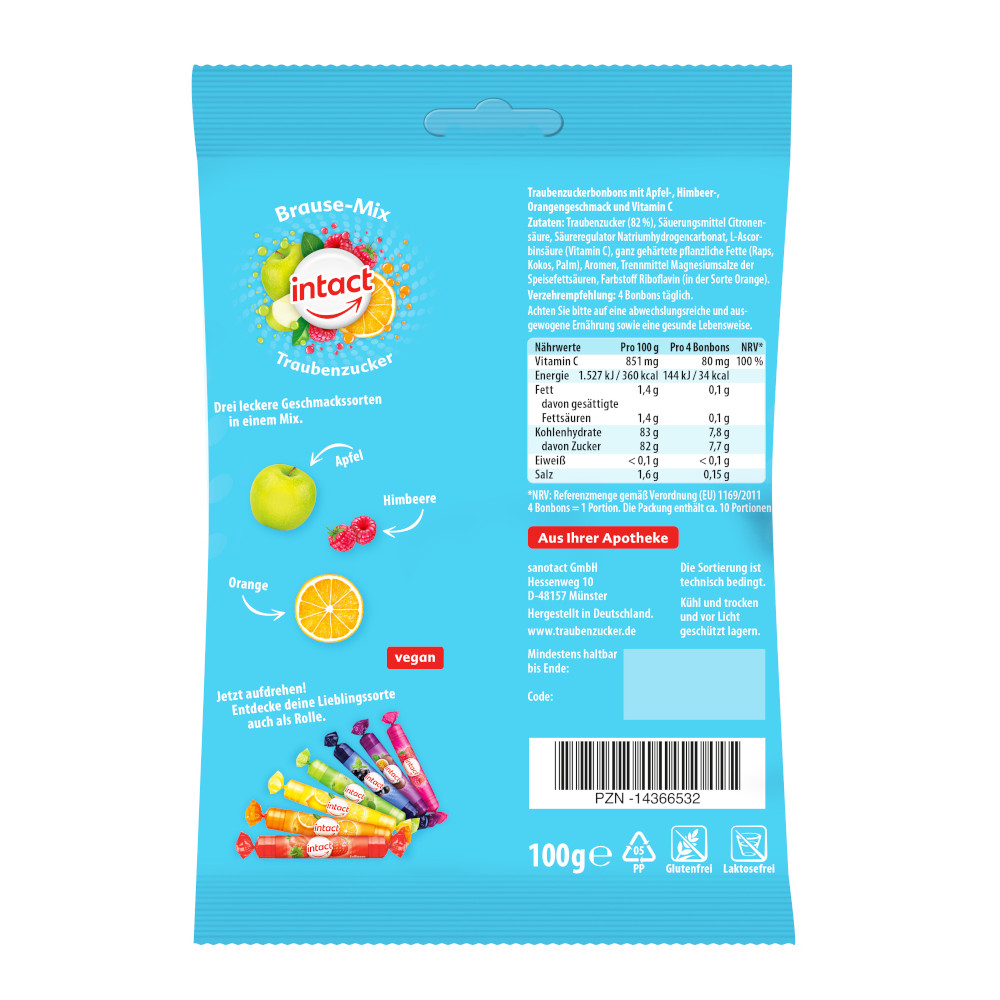 intact Traubenzucker Brause-mix Beutel 100 g Bonbons