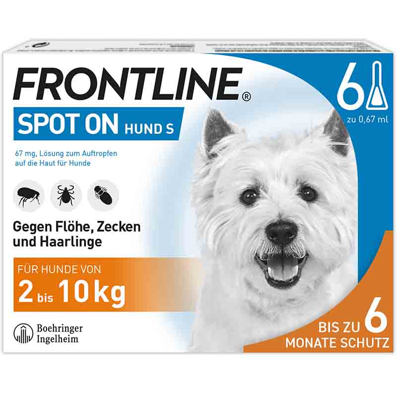 FRONTLINE SPOT-ON gegen Zecken, Flöhe und Haarlinge für Hunde S (2-10 kg) 6 St Lösung