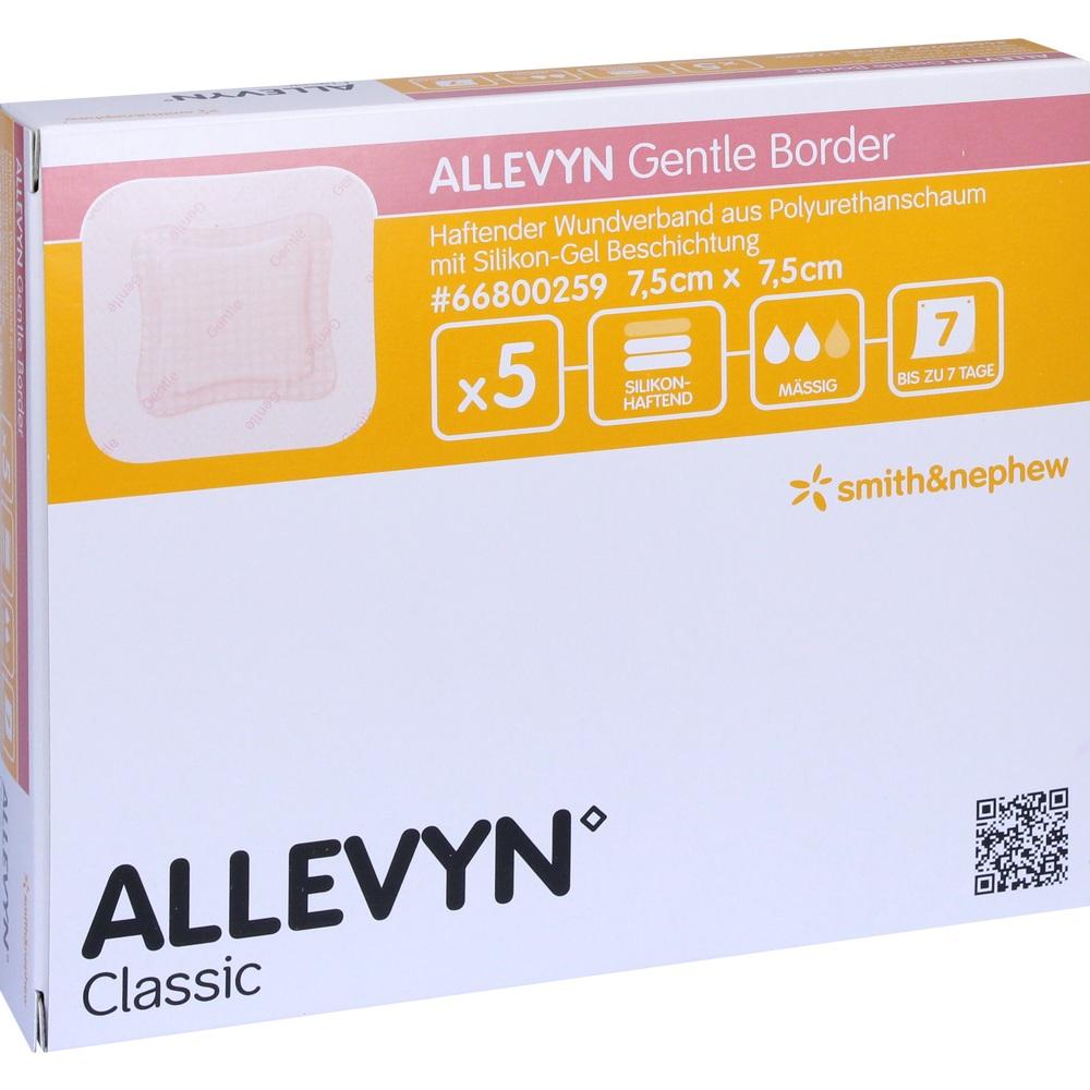 ALLEVYN Gentle Border 7,5x7,5 cm Schaumverb. 5 St Verband