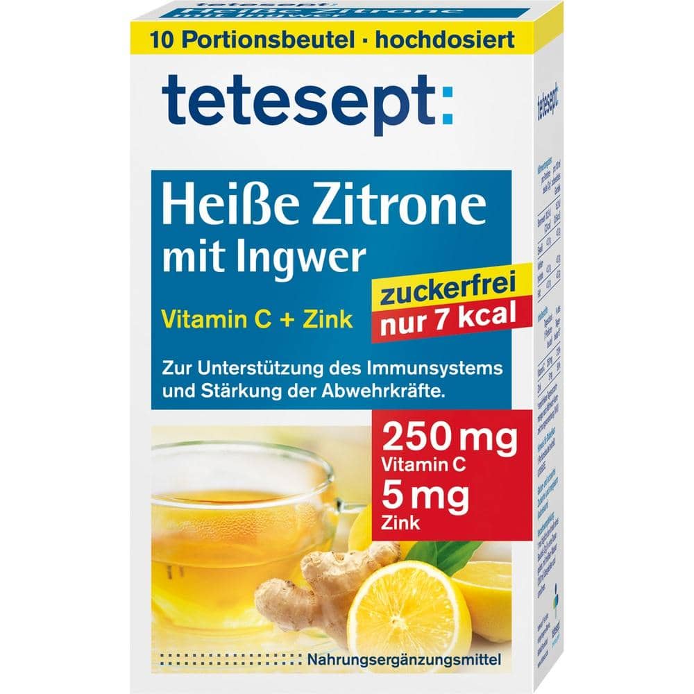 tetesept Heiße Zitrone mit Ingwer +  Vitamin C + Zink zuckerfrei  10X3 g Pulver