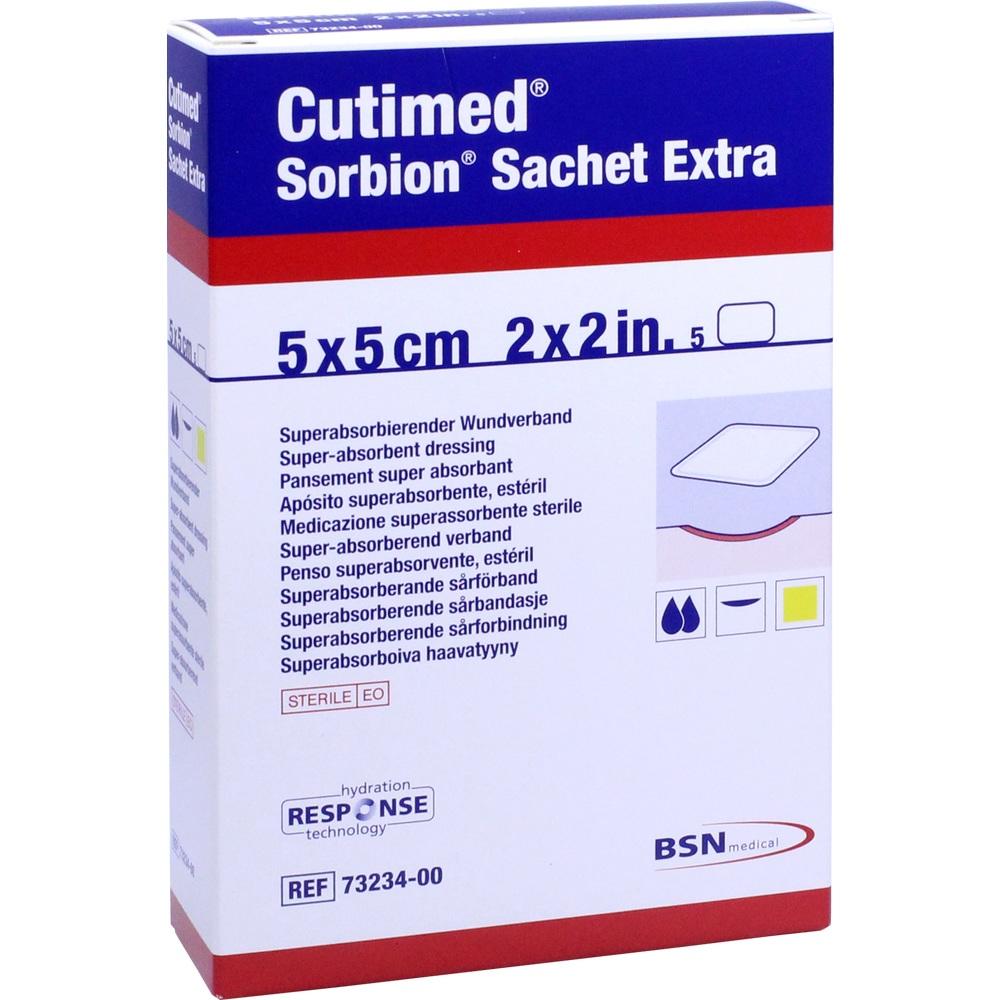 SORBION Cutimed Sachet Extra Wundaufl.5x5 cm 5 St Pflaster