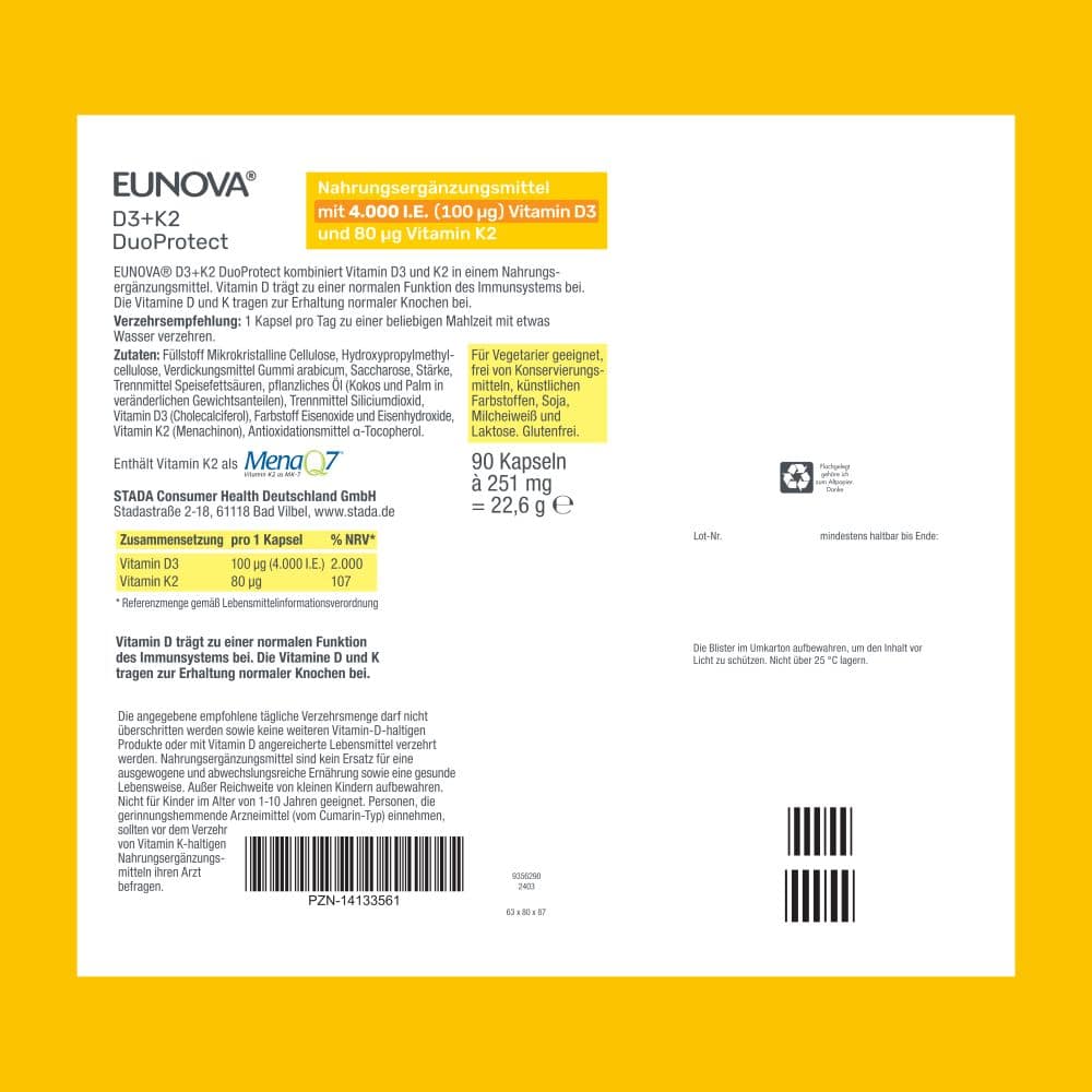 EUNOVA DuoProtect D3+K2 4000 I.E. 90 St Kapseln
