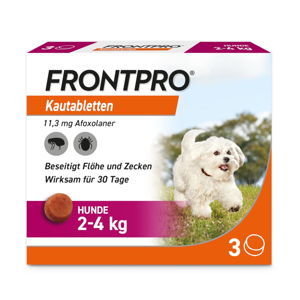 FRONTPRO Kautablette 3 Stk. gegen Zecken und Flöhe für Hunde (2-4kg) 3 St Kautabletten