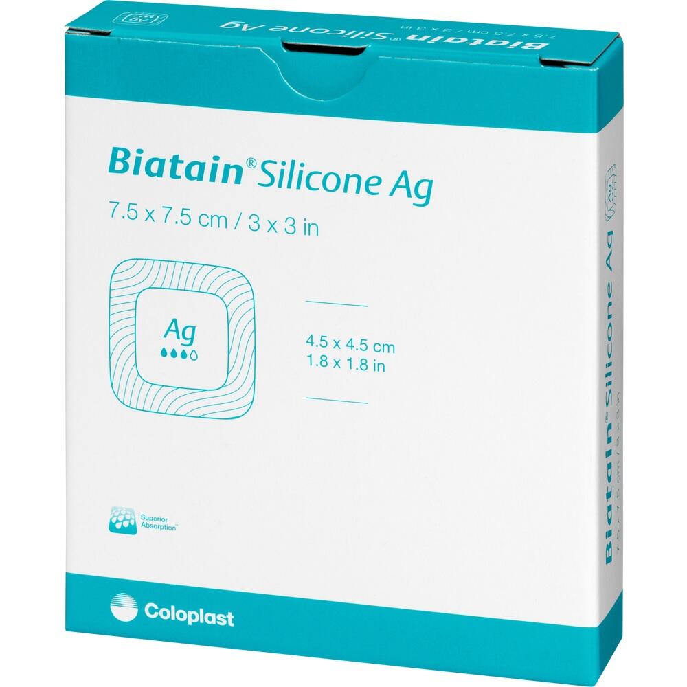 BIATAIN Silicone Ag Schaumverband 7,5x7,5 cm 5 St Verband