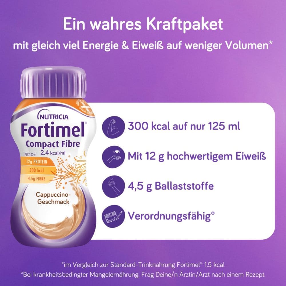 Fortimel Compact Fibre 2.4 Trinknahrung Cappuccino 4X125 ml Flüssigkeit