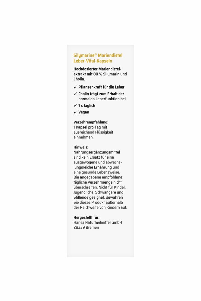 sanhelios Silymarine Mariendistel Leber-Vital-Kapseln 60 St Kapseln