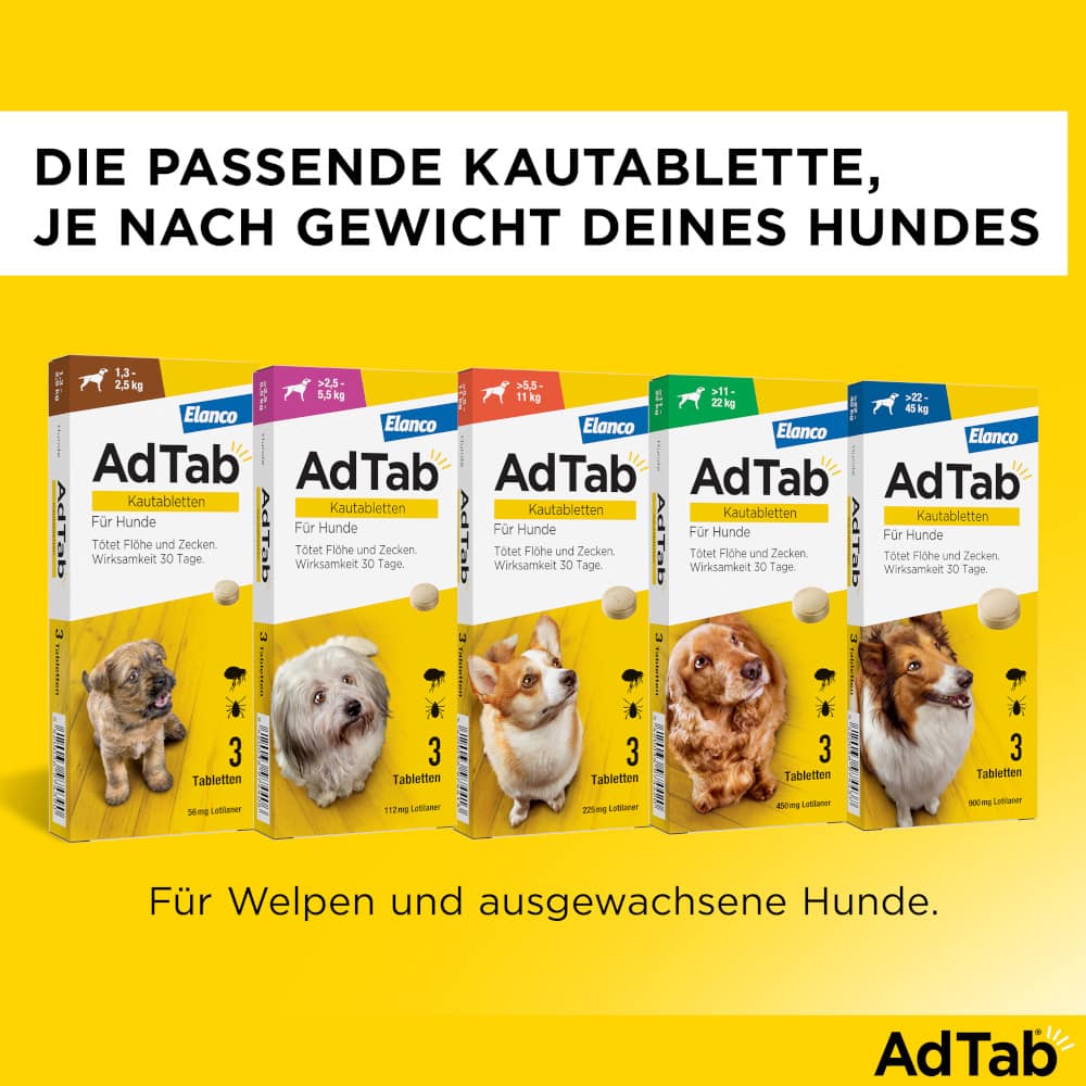 AdTab Kautabletten 56mg für Hunde 1,3-2,5 kg Elanco 3 St Kautabletten