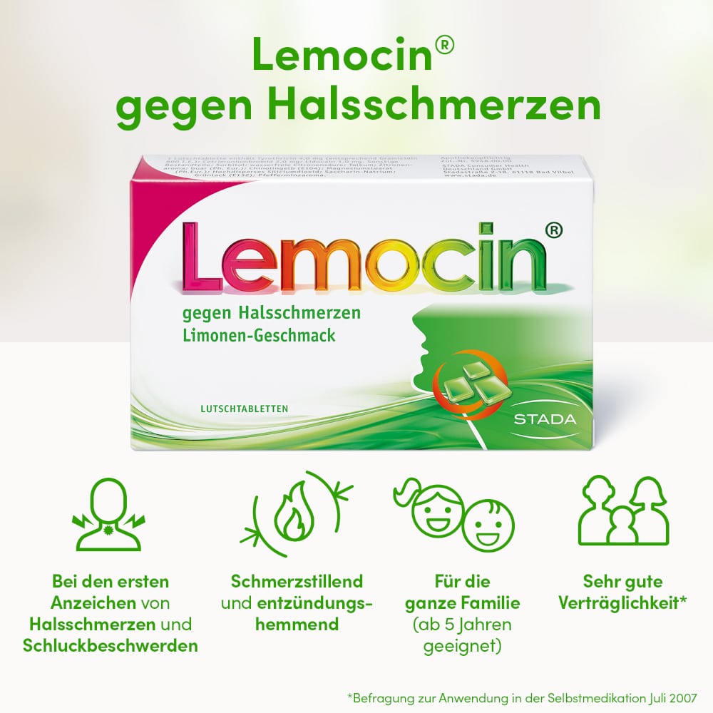 Lemocin gegen Halsschmerzen Limone 20 St Lutschtabletten