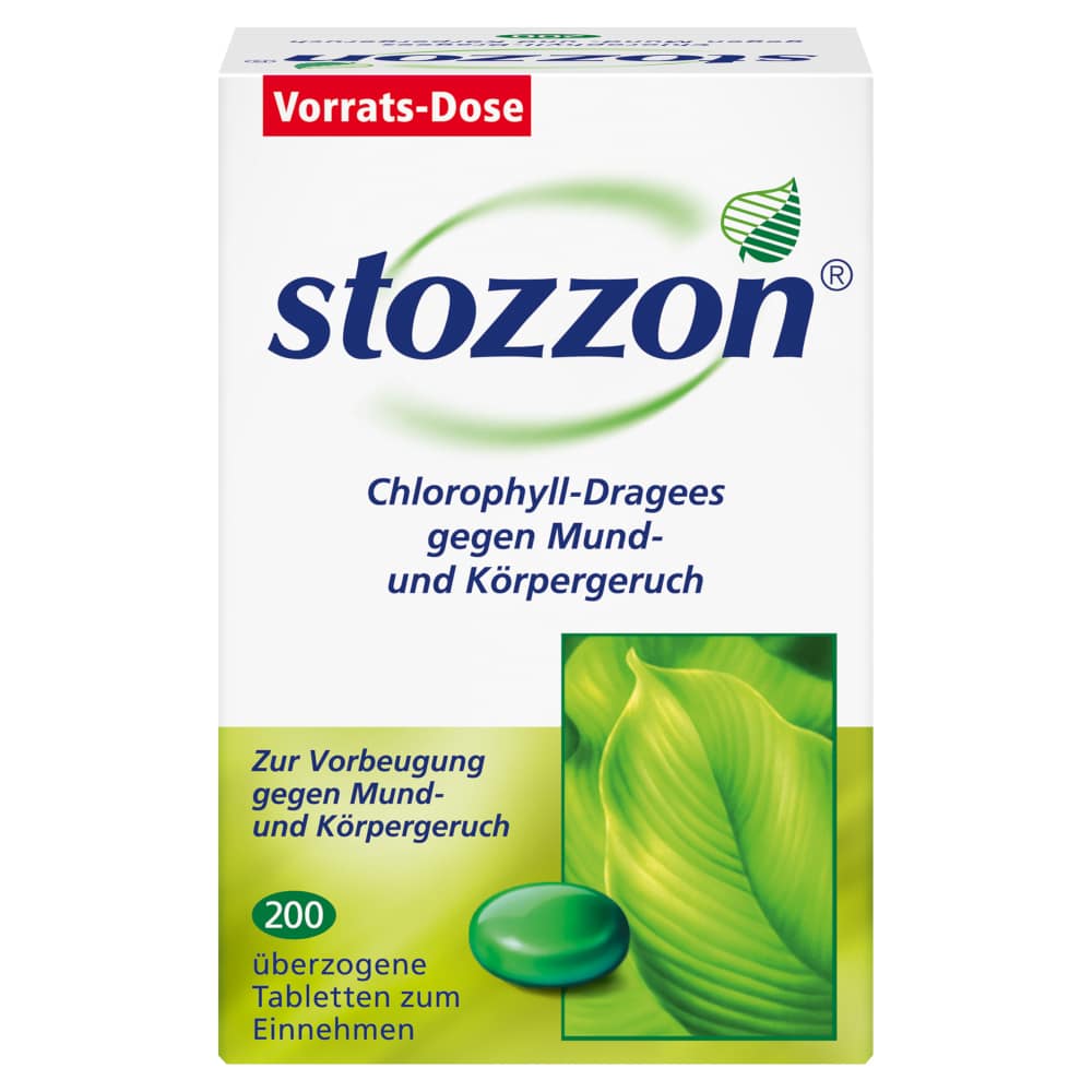 stozzon Chlorophyll-Dragees gegen Mund- und Körpergeruch 200 St Überzogene Tabletten