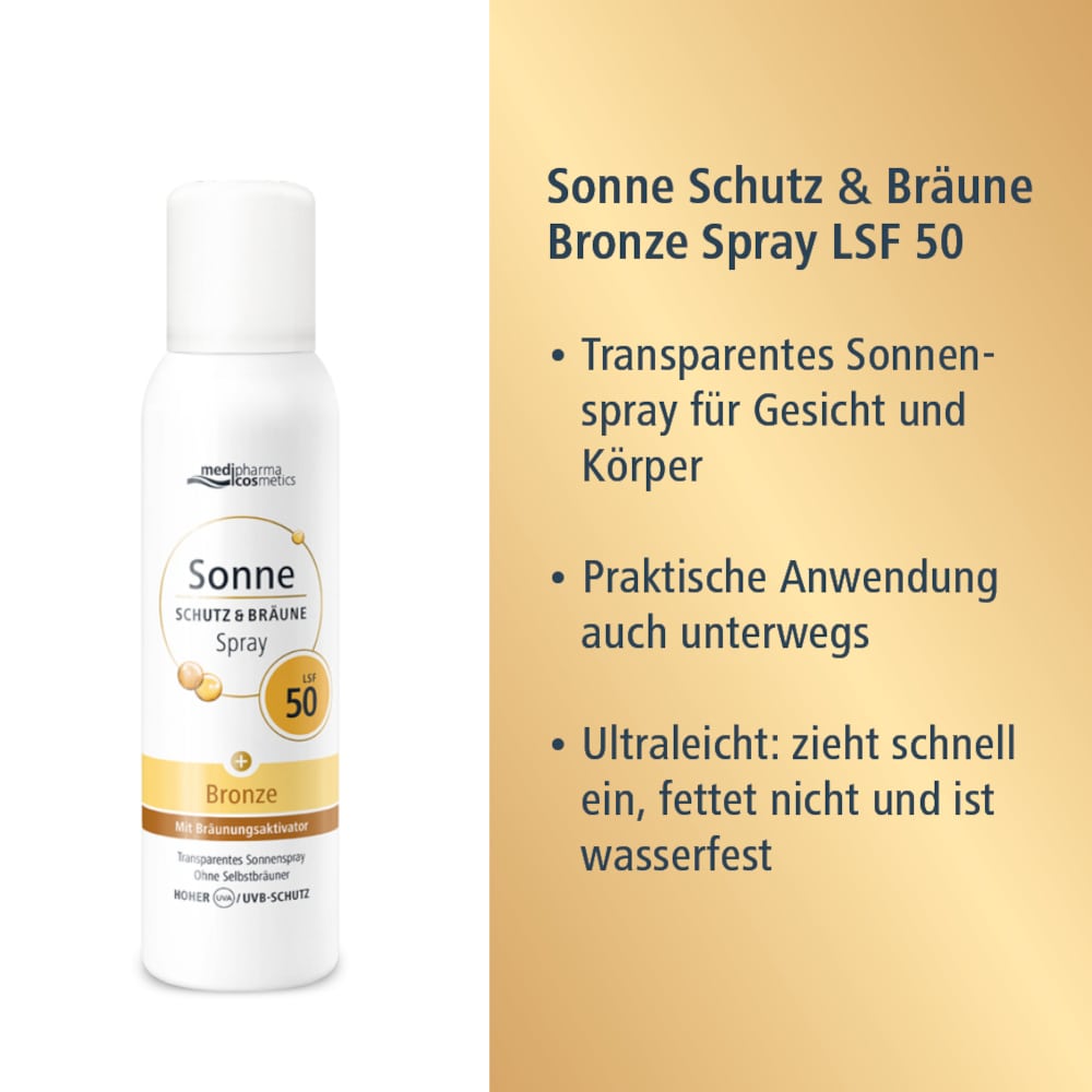 medipharma cosmetics Sonne SCHUTZ & BRÄUNE Bronze LSF 50 Aerosol-Spray 150 ml Spray