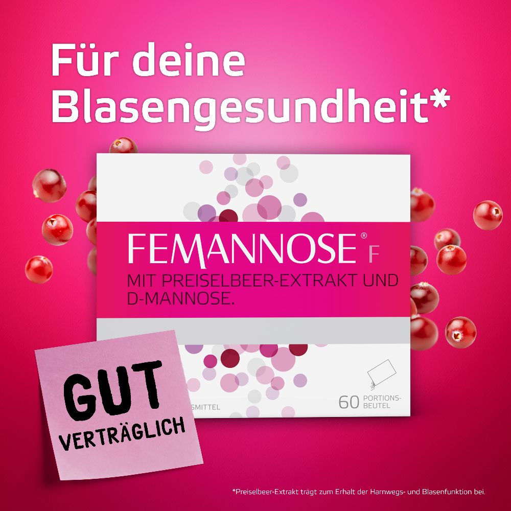 FEMMANOSE F – Trinkgranulat mit je 2000 mg D-Mannose Pulver und 100 mg Preiselbeer-Extrakt 60 St Granulat
