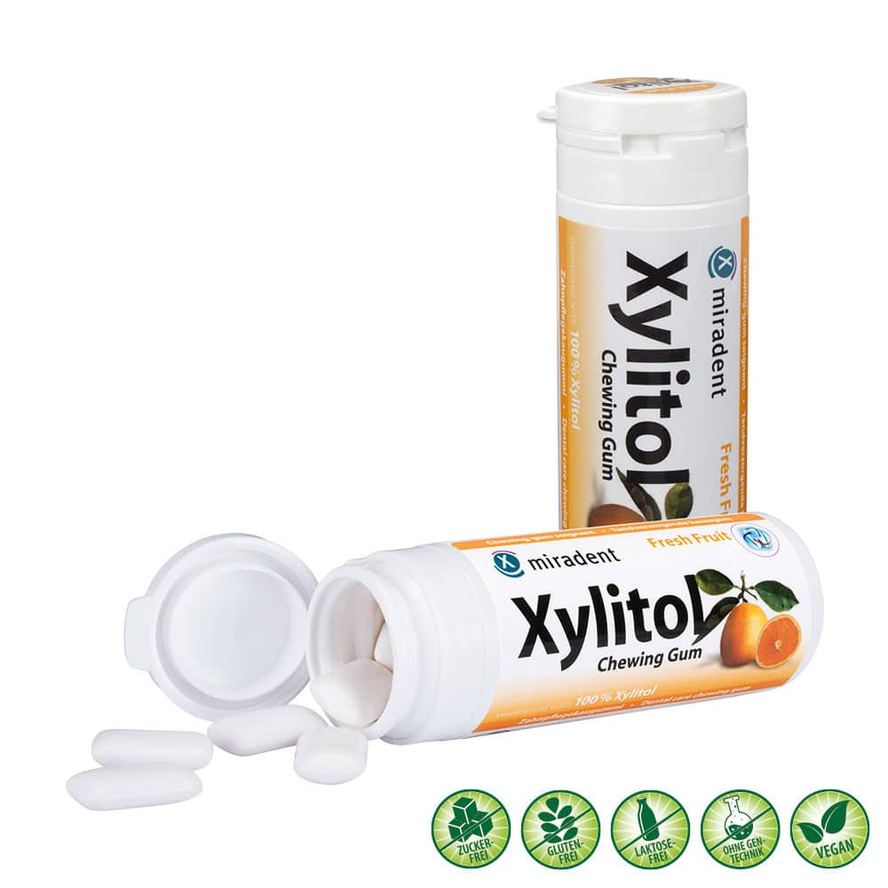 MIRADENT Zahnpflegekaugummi Xylitol Frucht 30 St Kaugummi