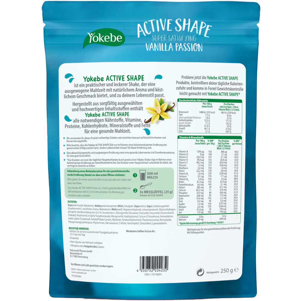 Yokebe ACTIVE SHAPE Vanilla Passion 250 g Pulver
