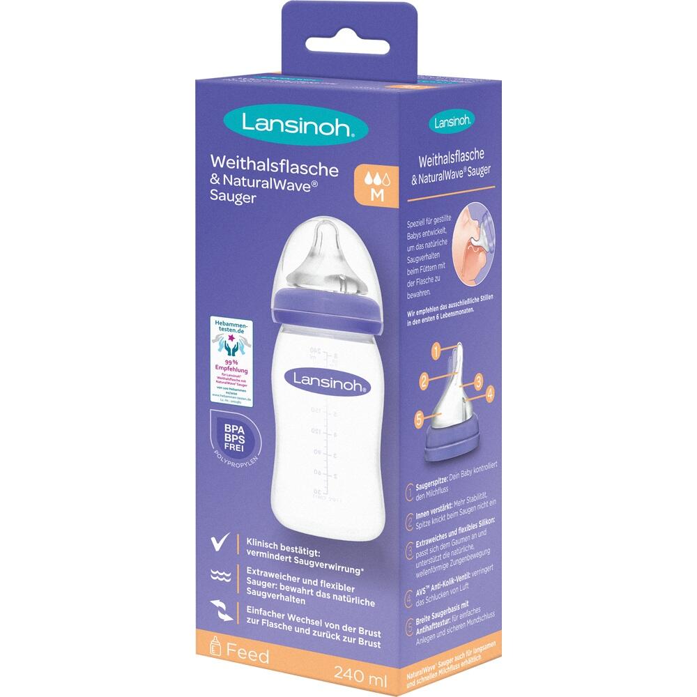LANSINOH Weithalsflasche 240 ml mit Sauger M 1 St
