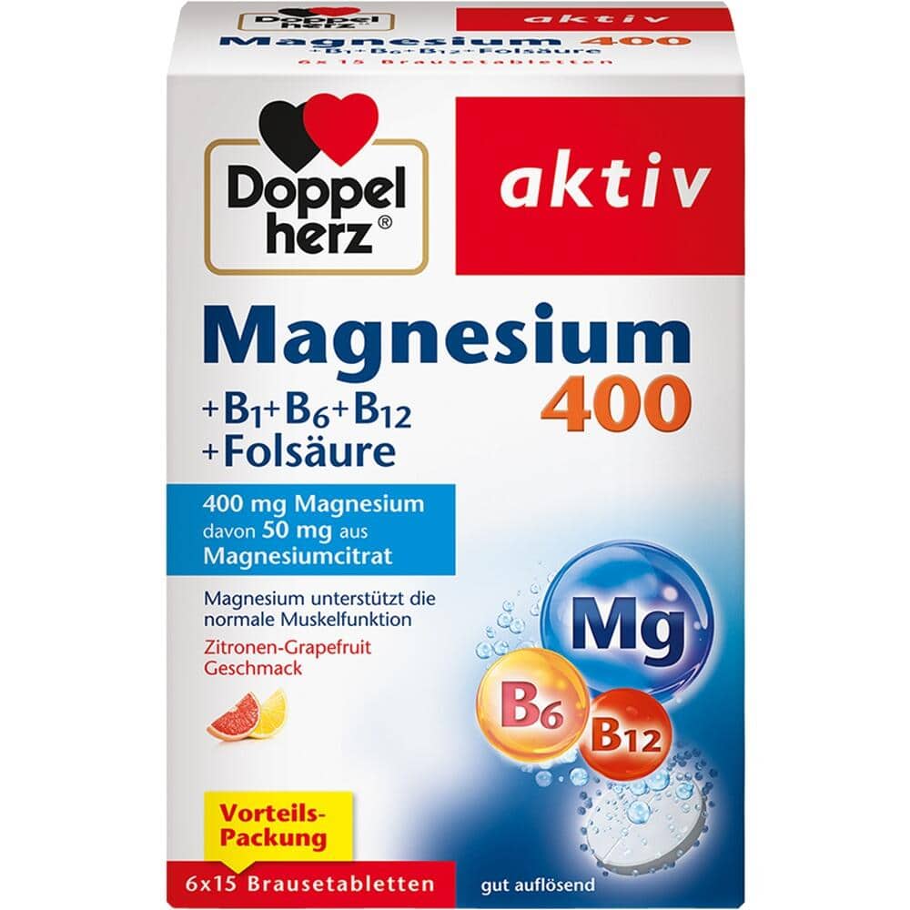 Doppelherz aktiv Magnesium 400 + B1 + B6 + B12 + Folsäure 6X15 St Brausetabletten