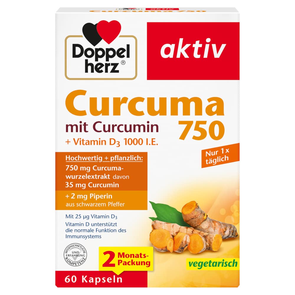 Doppelherz aktiv Curcuma 750 mit Curcumin + Vitamin D3 60 St Kapseln