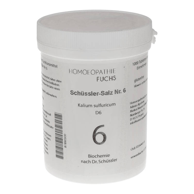 HOMOEOPATHIEFUCHS Schüssler-Salz Nummer 6 Kalium sulfuricum D6 Biochemie 1000 St Tabletten