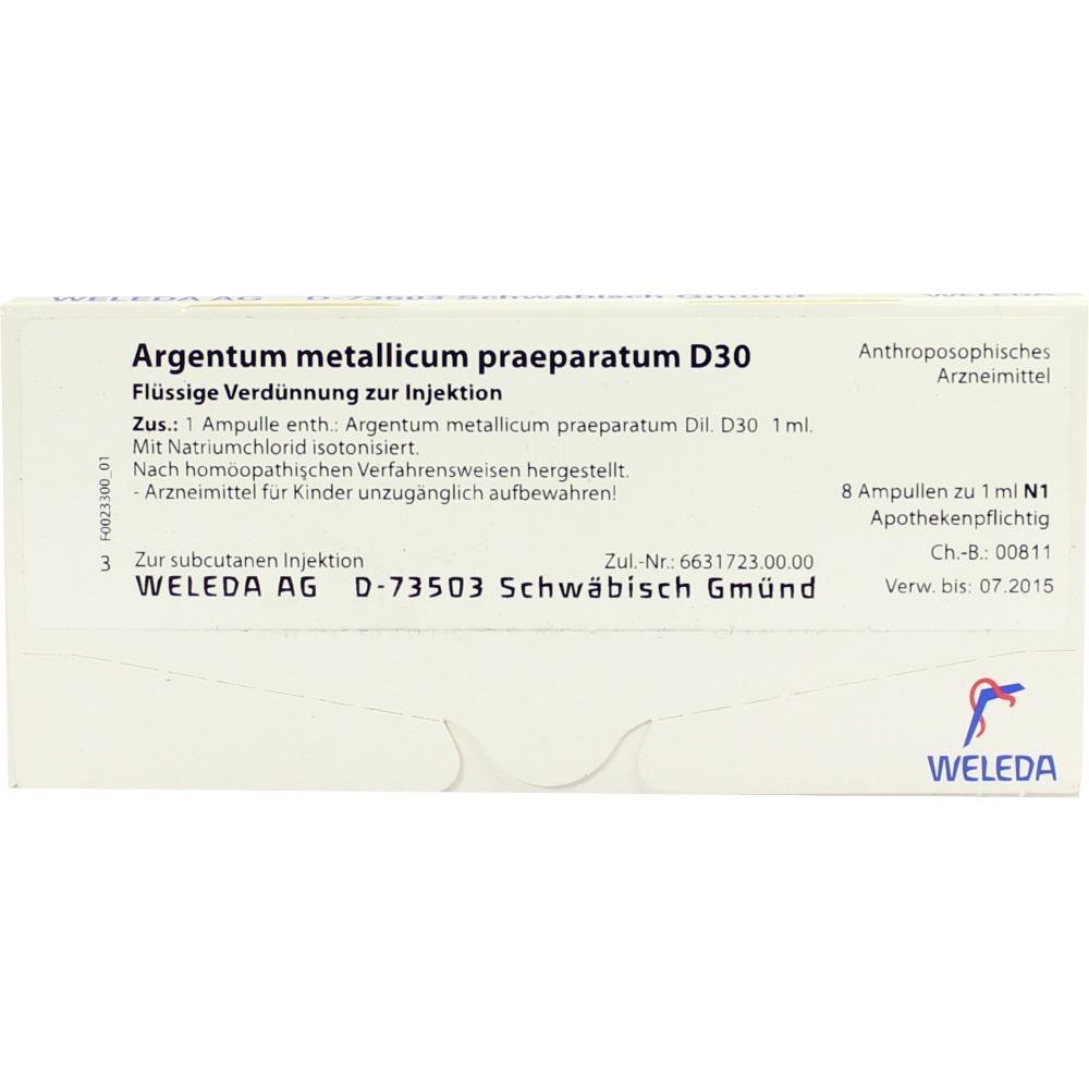 WELEDA ARGENTUM METALLICUM praeparatum D 30 Ampullen 8 St Ampullen