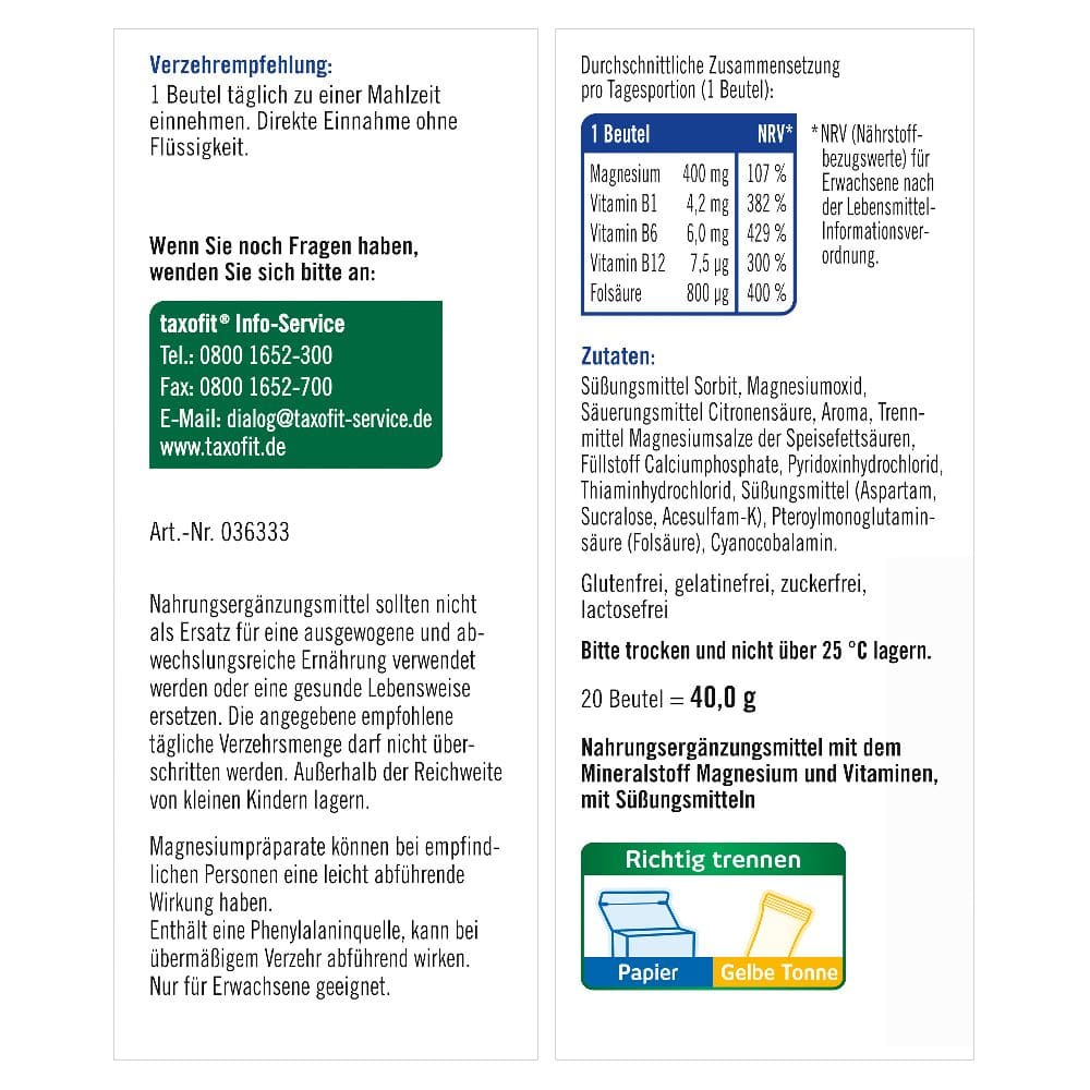taxofit DIREKT Magnesium 400 20 St Granulat