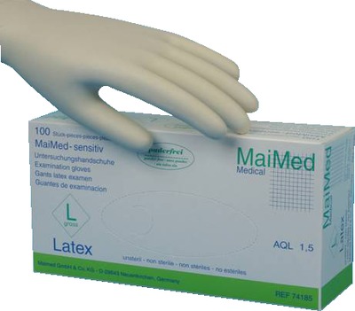 MaiMed sensitiv PF Untersuchungshandschuhe unsteril Latex Gr S 100 St Handschuhe