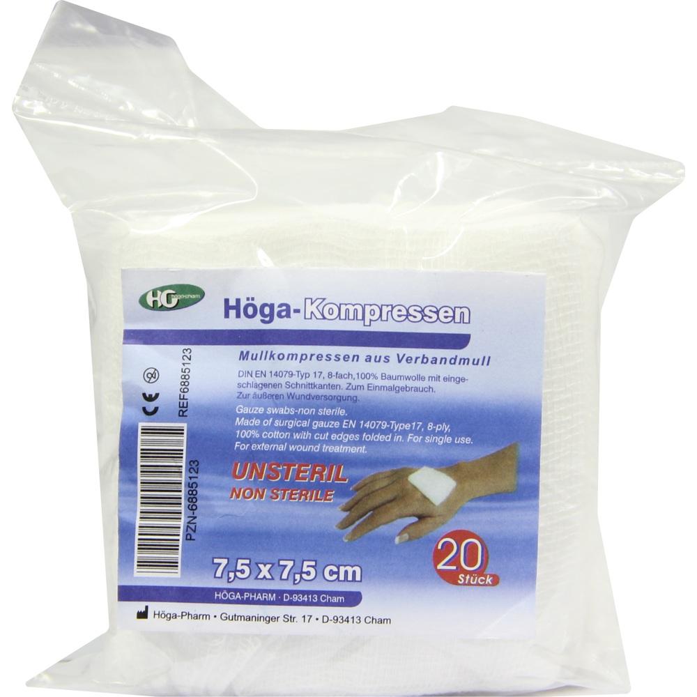 HÖGA KOMPRESSEN 7,5x7,5 cm unsteril 8fach 20 St Kompressen