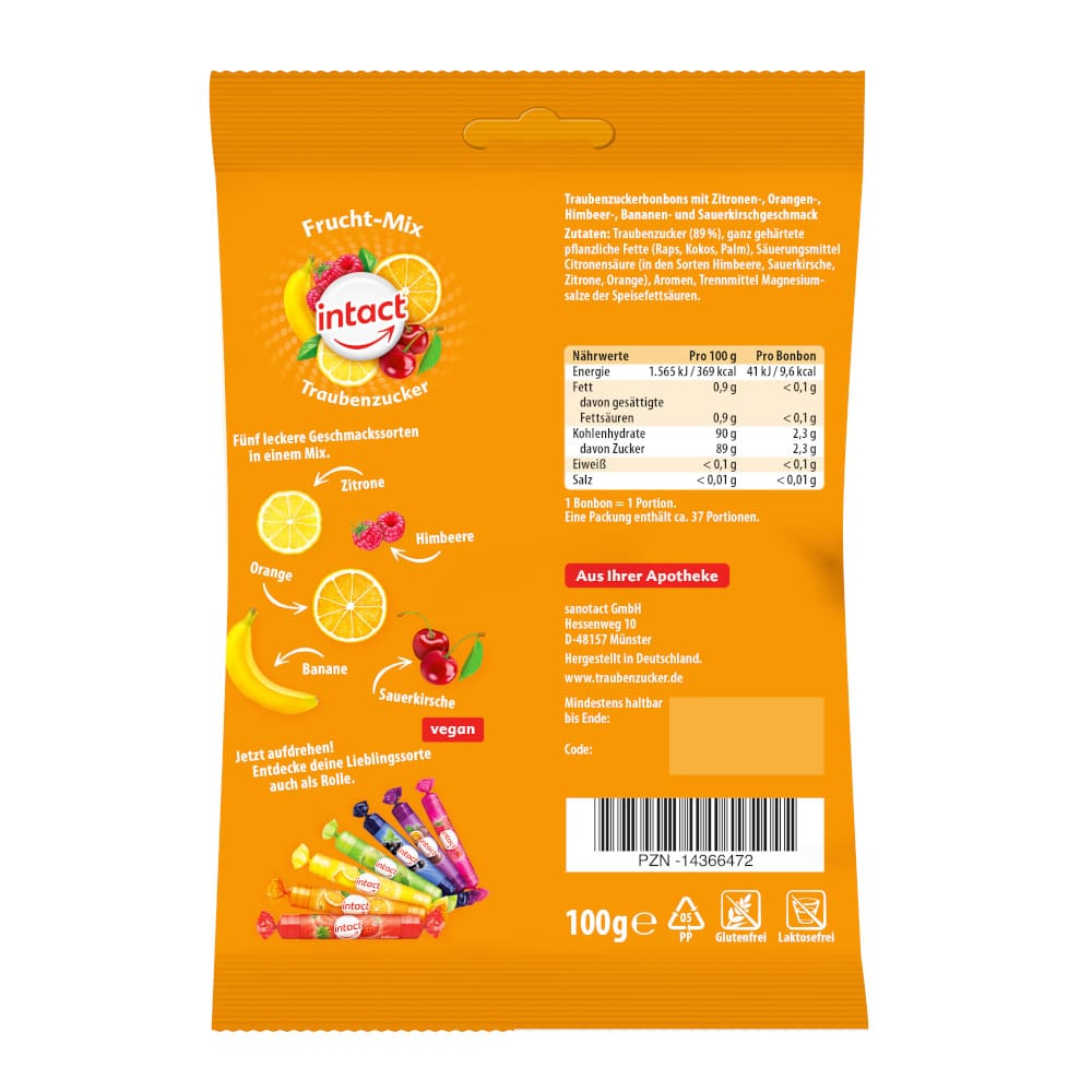 intact Traubenzucker  Frucht-Mix  100 g Bonbons