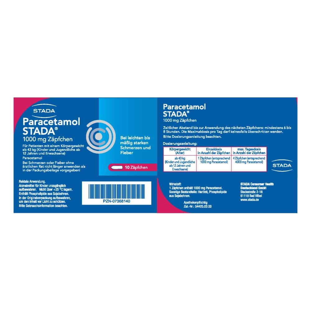 Paracetamol STADA 1000 mg 10 St Suppositorien