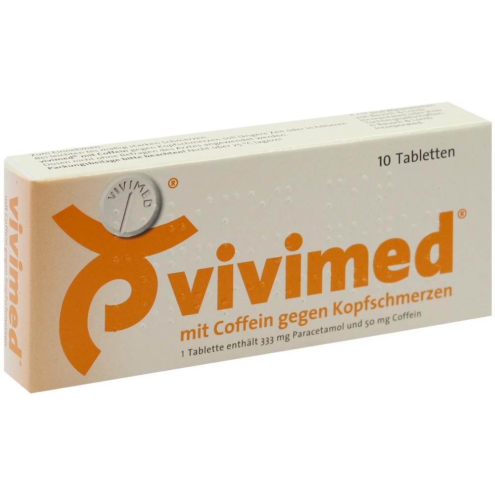 Vivimed mit Coffein gegen Kopfschmerzen, Schmerztabletten mit Paracetamol 10 St Tabletten
