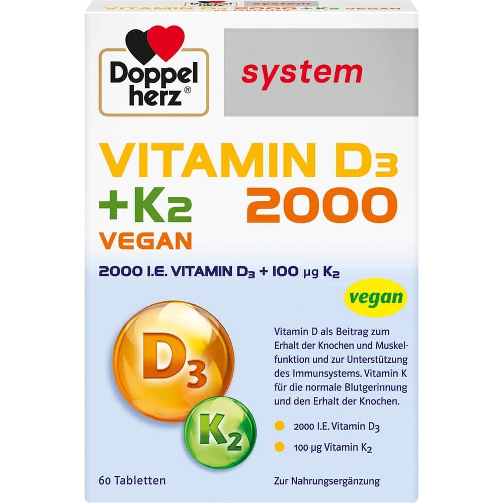 Doppelherz system VITAMIN D3 + K2 2000 I.E. vegan 60 St Tabletten