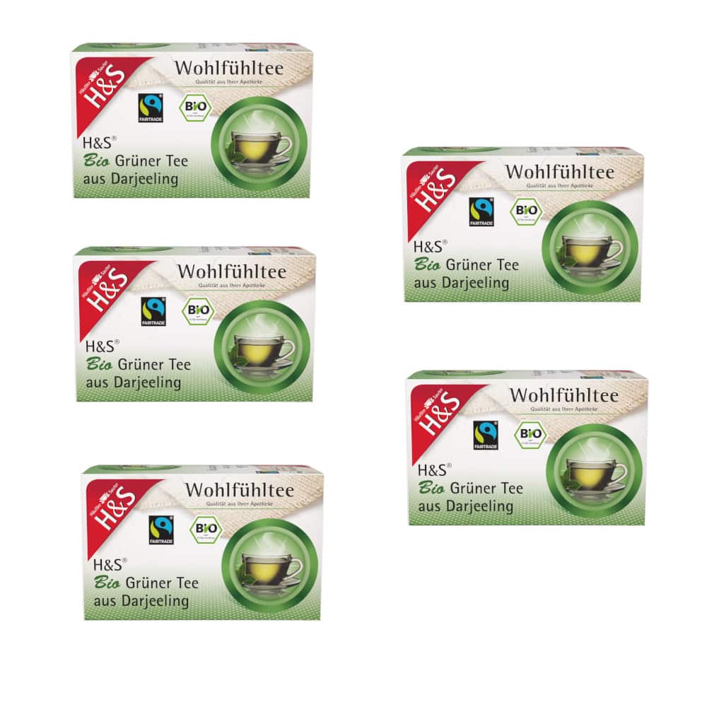 H&S Wohlfühltee Bio Grüner Tee aus Darjeeling 5er Set 5X20X2,0 St Filterbeutel