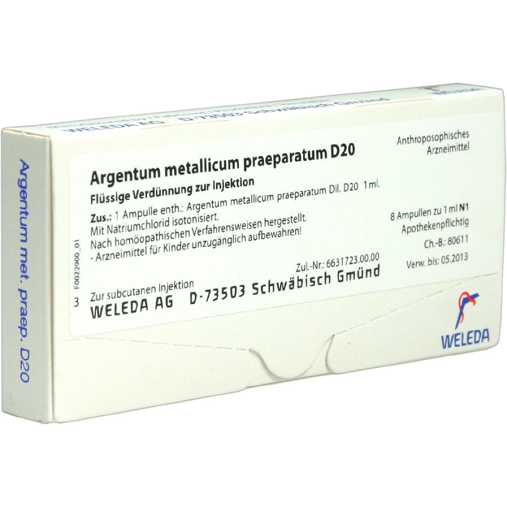WELEDA ARGENTUM METALLICUM praeparatum D 20 Ampullen 8 St Ampullen