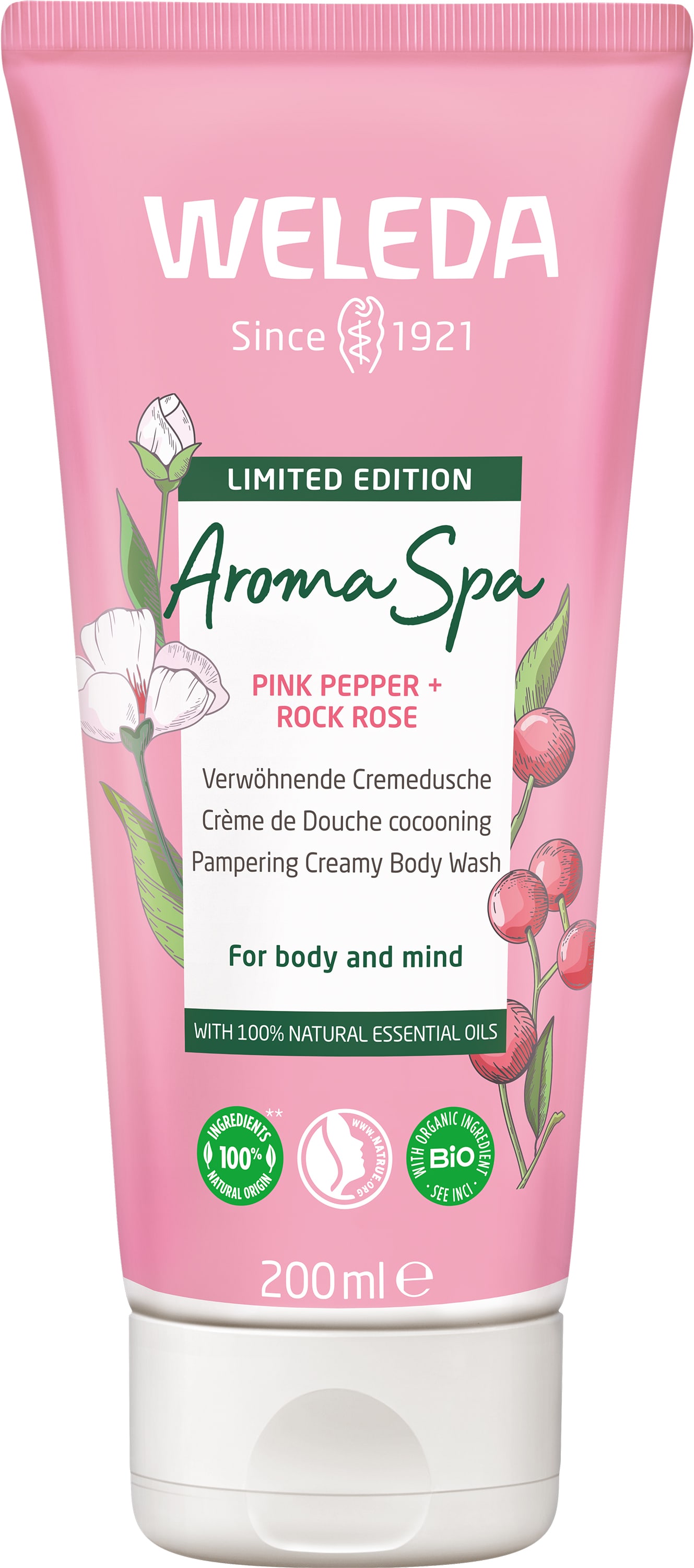 WELEDA Aroma Spa Cremedusche PINK PEPPER + ROCK ROSE 200 ml Duschgel