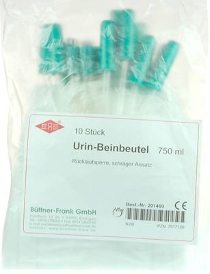 URIN BEINBEUTEL Rückl.Sp.m.Abl.schräg 750 ml 10 St Beutel