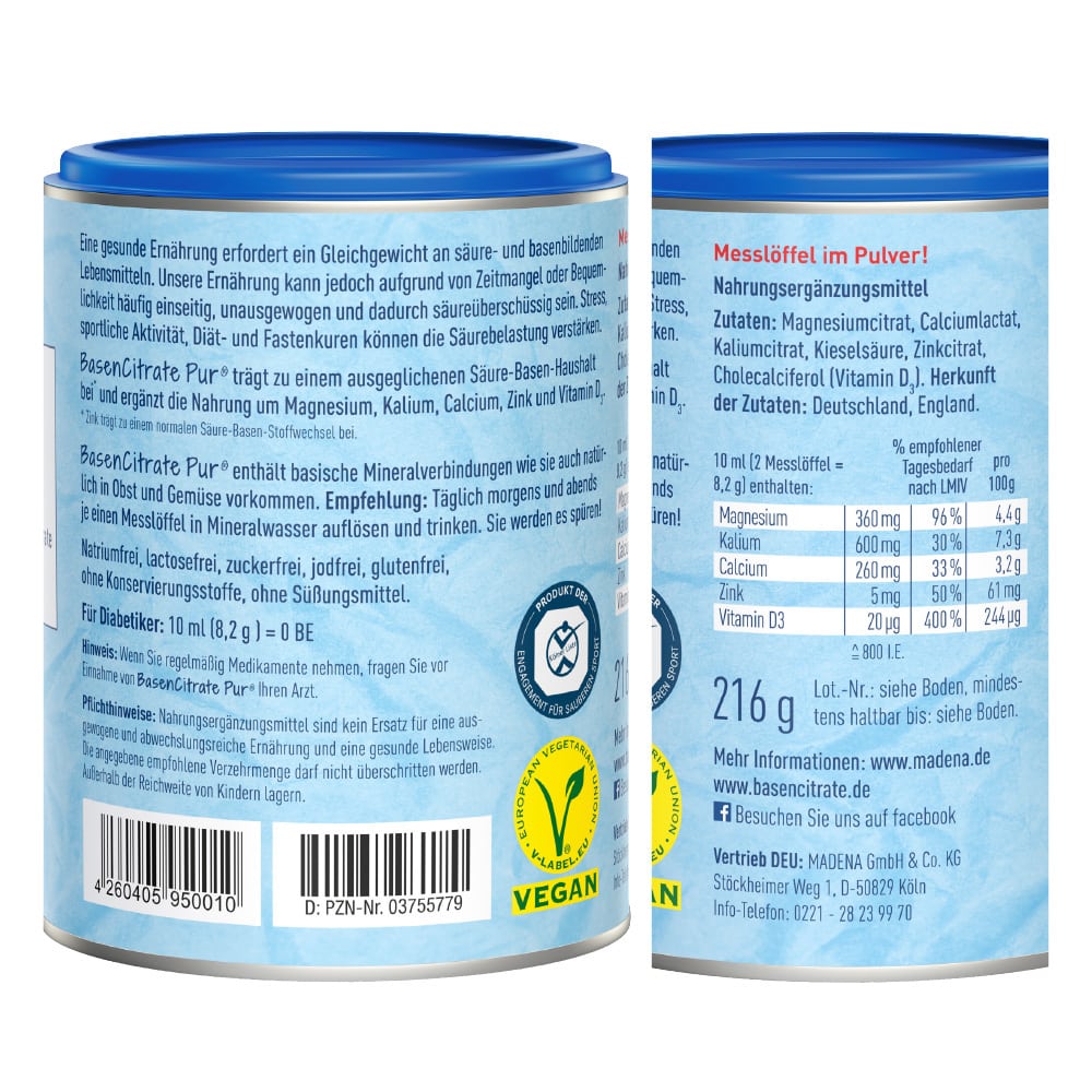 MADENA Basen Citrate Pur 216 g Pulver