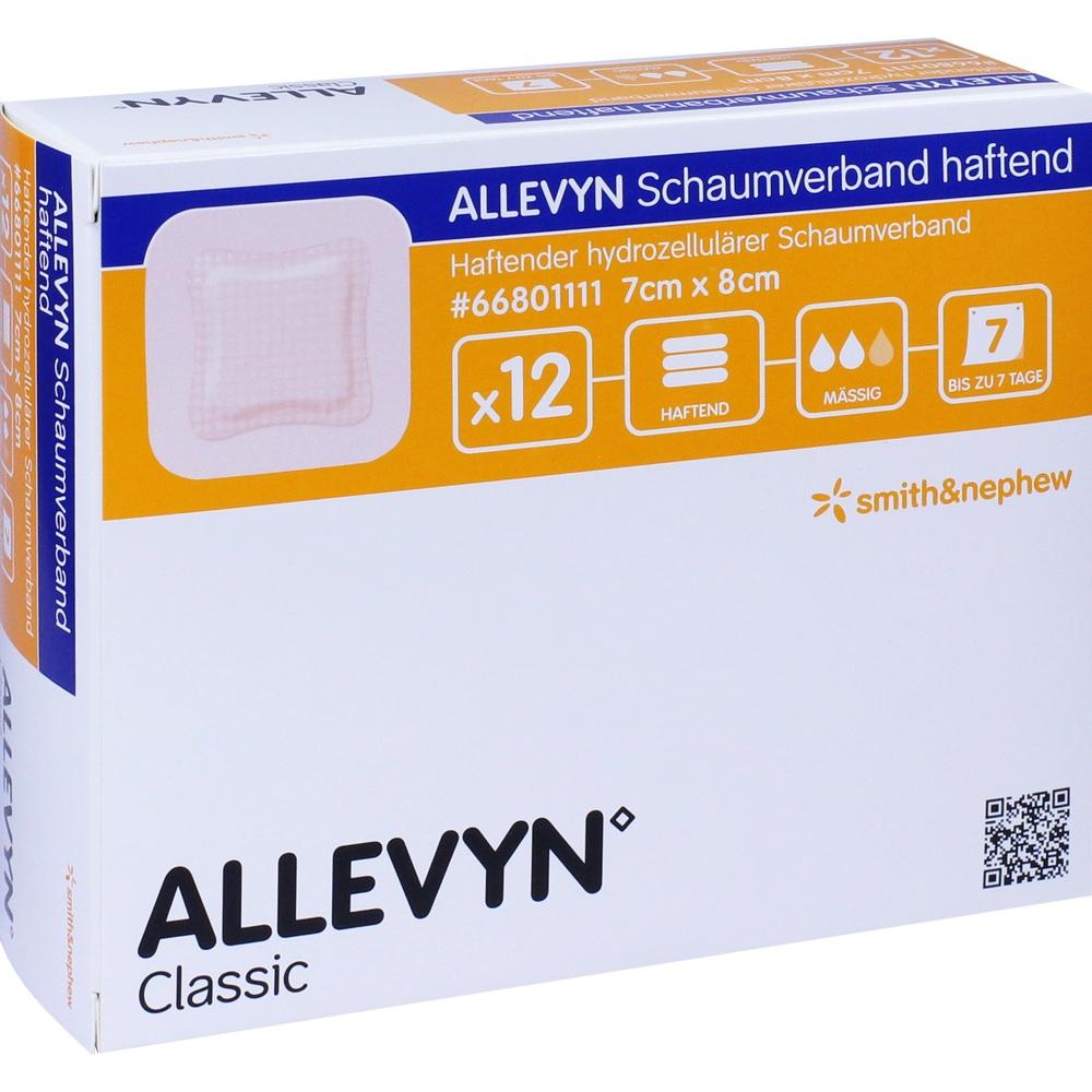 ALLEVYN Schaumverband 7x8 cm haftend 12 St Verband