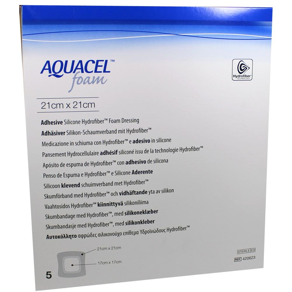 AQUACEL Foam adhäsiv 21x21 cm Verband 5 St Verband