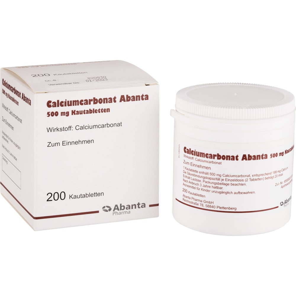 Calciumcarbonat Abanta 500 Mg Kautabletten  200 St Kautabletten