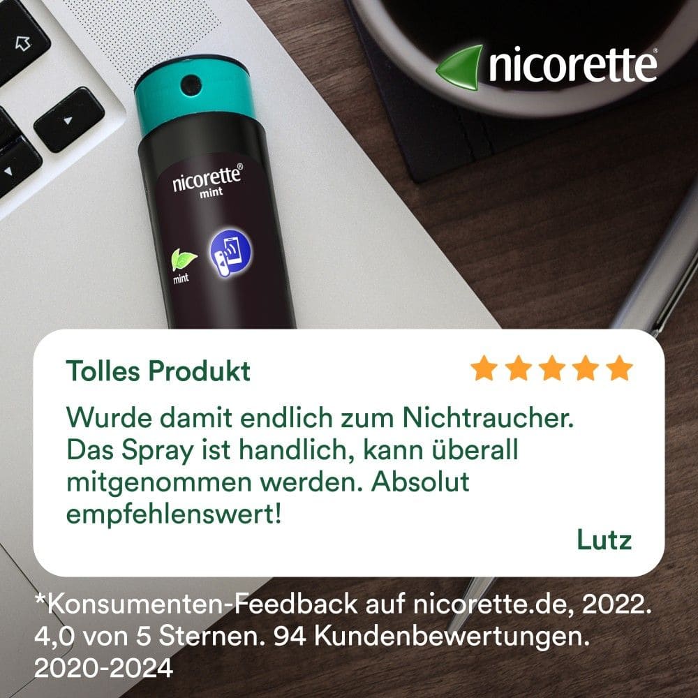 nicorette mint Spray mit Nikotin, Verbindung mit Tracking-App mögl.