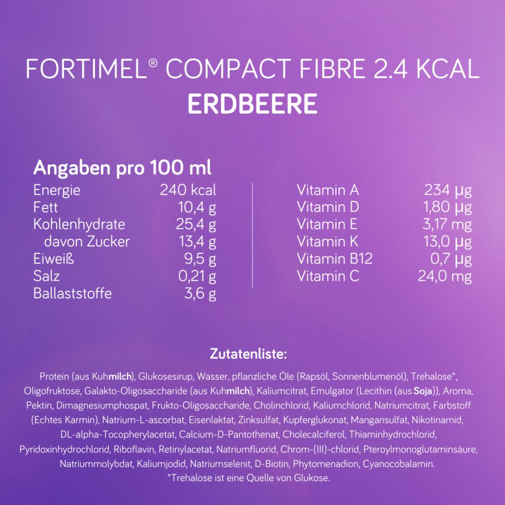 Fortimel Compact Fibre 2.4 Trinknahrung Erdbeere 4X125 ml Flüssigkeit
